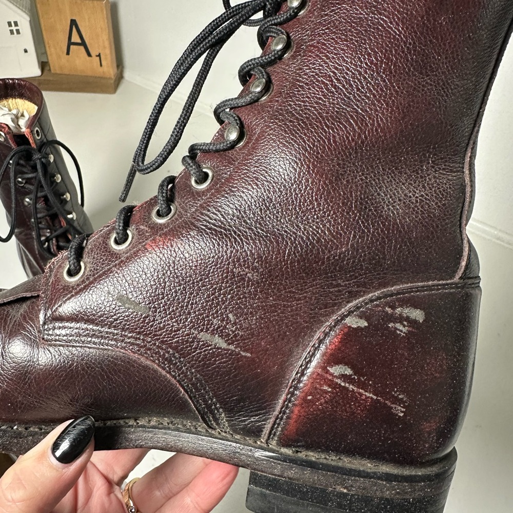 Justin Vintage Kiltie Lace-Up Boots Women’s 6.5B Burgundy Brown Leather USA - Picture 8 of 9